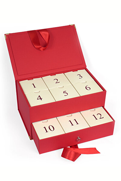 Paranagöre Kırmızı Renk Advent Calender Kurdeleli Çekmeceli Boş Hediye Kutusu