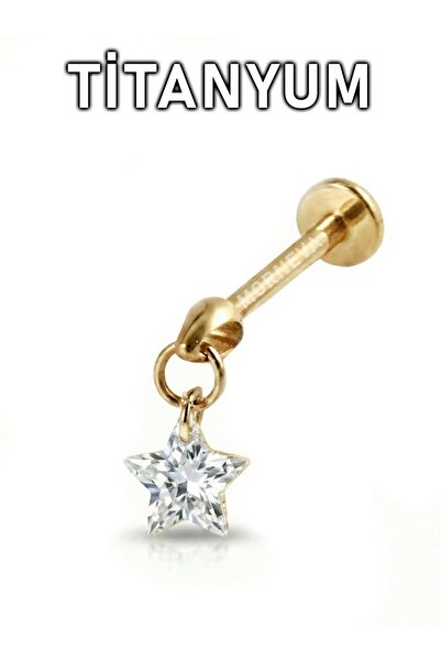 MORNEVA Titanyum Yıldız Taş Sallantılı Helix Tragus Kulak Piercingi (1 Adet)