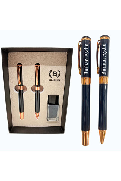 Bradley Kişiye Özel İsim Baskılı Lüks Kutulu Dolma Tükenmez Kalem Seti Hediyelik
