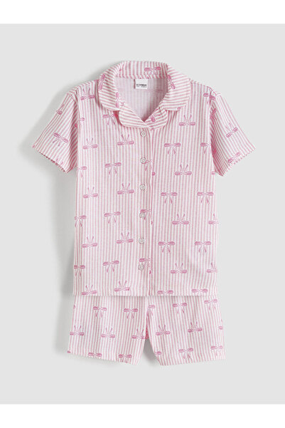 LC Waikiki Λευκό Γιακάς πουκαμίσου Φιόγκος Με σχέδιο Σετ Πιτζάμες με Σορτς γι...