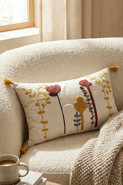 Valmia Home غطاء وسادة مستطيل الشكل مطرز بتصميم عصري - مزين بتفاصيل منقوشة وت...