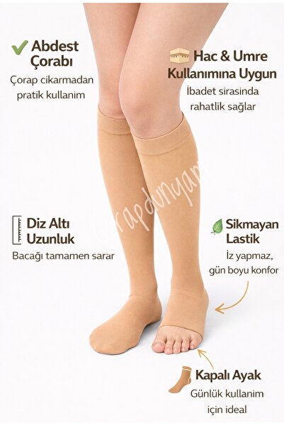 çorapdunyam Чорапи за измиване под коляното с отворени пръсти, цвят Skin