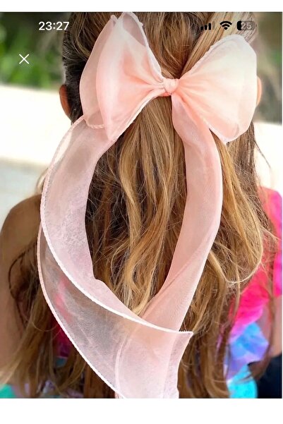 SHEKER HOME Women's Organza Long Tail Bow Metal Automatic Hair Clip Salmon
