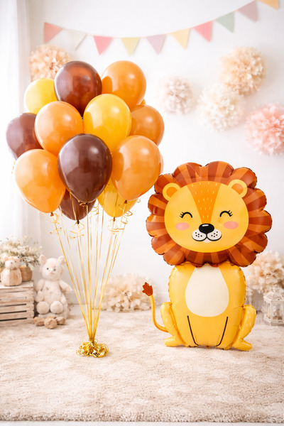 Öztürkpartievi Lion balloon birthday set 15 pieces balloons + lion foil balloon