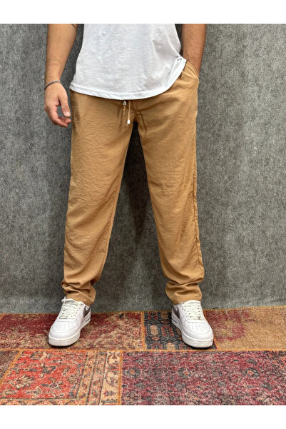 FıttingRoom Beige Parachute Trousers with Elastic Waist