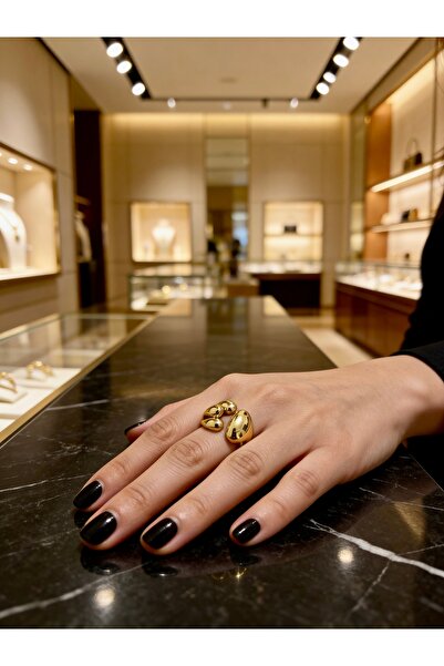 ayoljewelry Gold Modern Fluid Form Adjustable Steel Ring