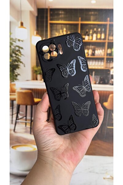 Vip Case Oppo Reno 4 Lite Compatible Black Butterfly Patterned Silicone Shock...