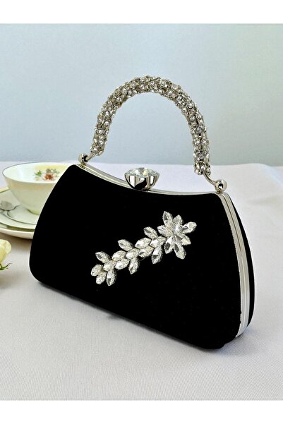 Gloriys Ayakkabı & Çanta Silk Suede Evening Dress Bag with Stones