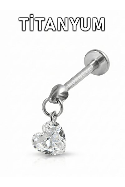 MORNEVA Titanyum Kalp Taş Sallantılı Helix Tragus Kulak Piercingi (1 Adet)