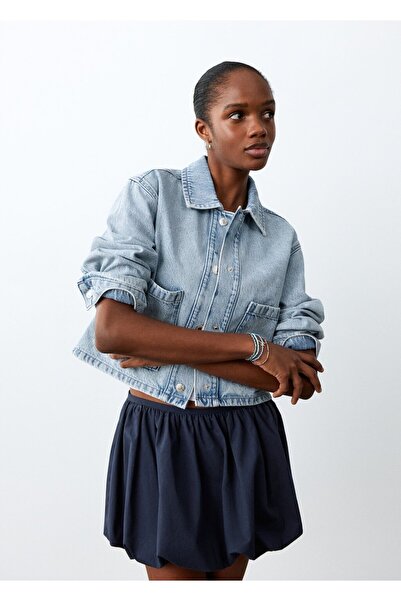 Mango Teen Kürk yakalı denim mont