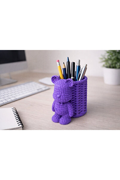 Vescarri Wicker Textured Bear Pen Holder – Modern Rattan-Look Desktop Organizer