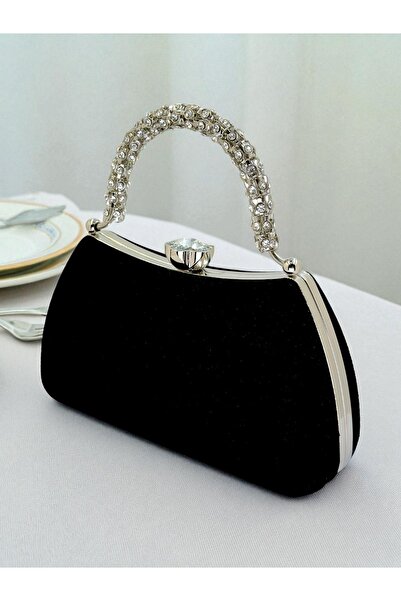 Gloriys Ayakkabı & Çanta Silk Suede Evening Dress Bag with Stones