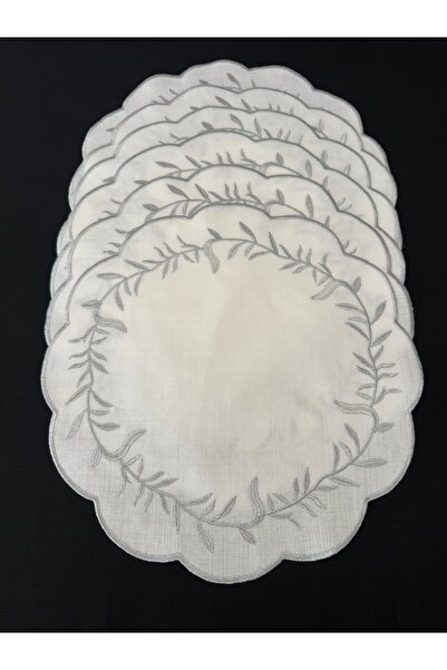 Smiling Home 6 bucăți de lenjerie de culoare argintie, model cu broderie eleg...