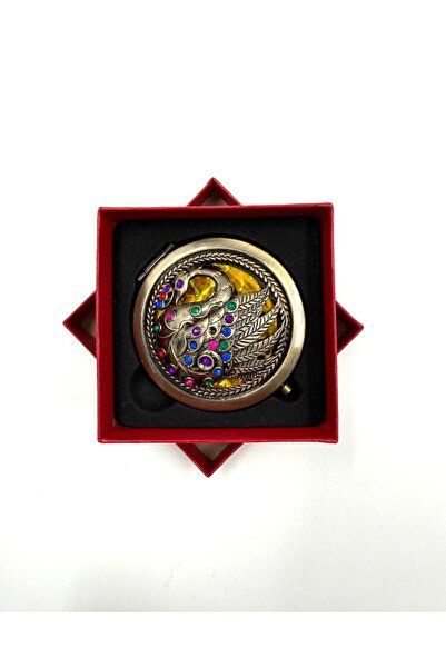 MD Moda Accessories Vintage Taşlı Metal Cep Aynası – 7 cm | Hediye Kutulu