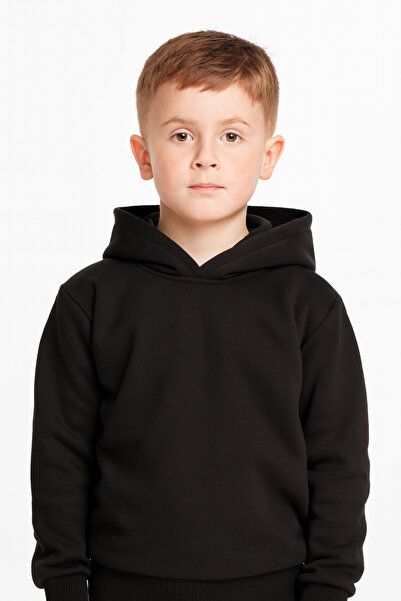Kapüşonlu Siyah Renk Sweatshirt Erkek ve Kız Çocukları İçin