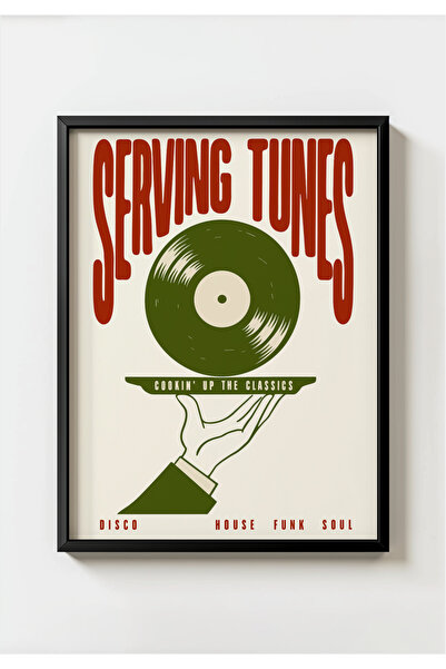 MIOVI WORKS Serving Tunes Retro | Çerçeveli Vintage Plak ve Müzik Temalı Duva...