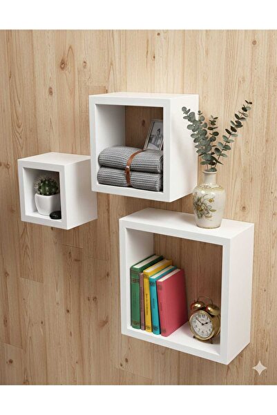 Mavi kare mobilya Dekoratif 3'lü kare duvar rafı 1. sınıf MDF kitaplık biblol...