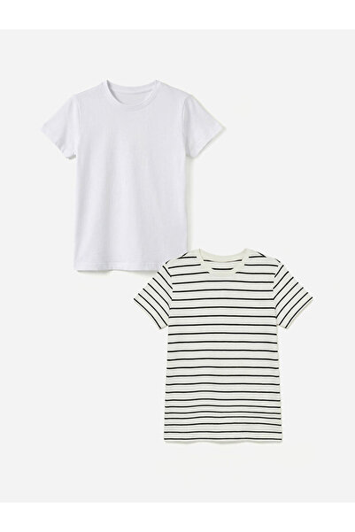 LC Waikiki Tricou negru cu guler rotund pentru fete, set de 2