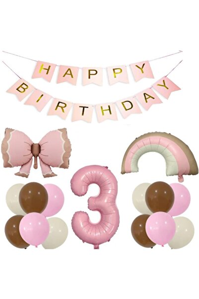 ÇITIPITISTORE Set de baloane cu numere curcubeu cu fundă roz, baloane din fol...