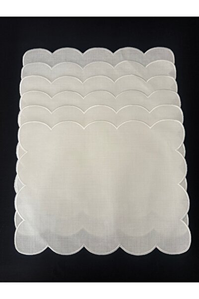 Smiling Home 6 Pieces of Linen Fabric in Ecru Color with Single Wave Cloud Pa...