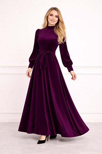 MODAMİNEM Belted Velvet Dress