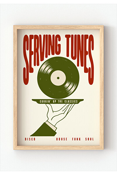MIOVI WORKS Serving Tunes Retro | Çerçeveli Vintage Plak ve Müzik Temalı Duva...