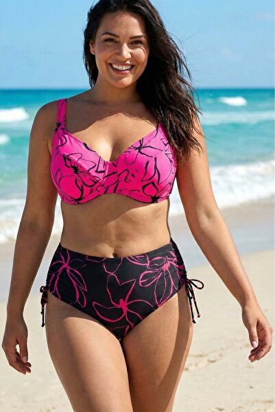 embody Ladies Two Piece Plus Size Swimsuit - Floral Pattern and Adjustable Hi...