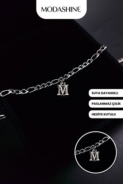 ModaShineShop سوار من الفولاذ المقاوم للصدأ بحرف M