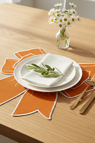 decofav Bow Turuncu Kumaş Fiyonk Form Nakışlı Amerikan Servis 35x39 cm- 1 Adet