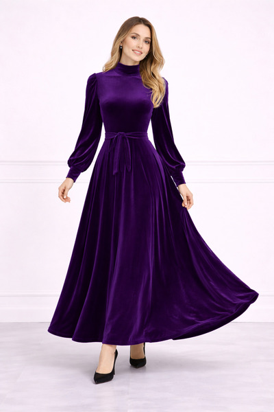 MODAMİNEM Belted Velvet Dress