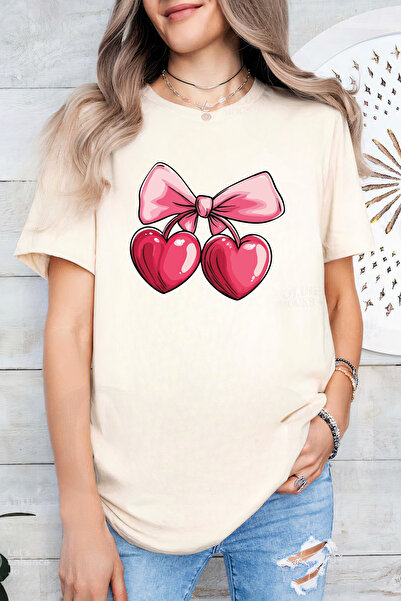 Sarah's Boutique Women's T-shirt – 100% cotton – Valentine's Day "Cherry Hearts"