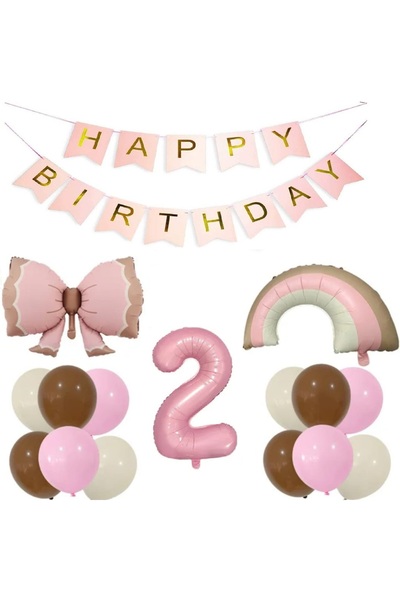 ÇITIPITISTORE Set de baloane cu numere curcubeu cu fundă roz, baloane din fol...