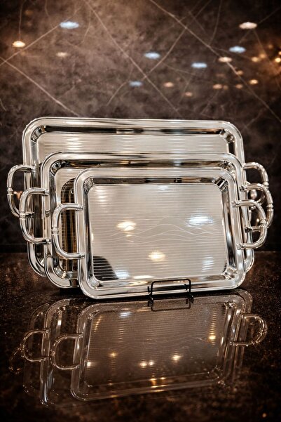 Generic ​طقم صواني تقديم مستطيلة بلمعة المرآة (3 قطع). ​وصف المنتج: