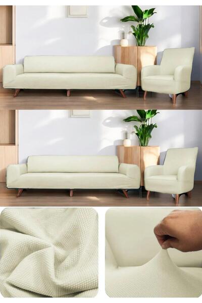 seltenet Bohemian Pattern Cream Elastic Sofa Cover 3+3+1+1 Set Flexible Elast...