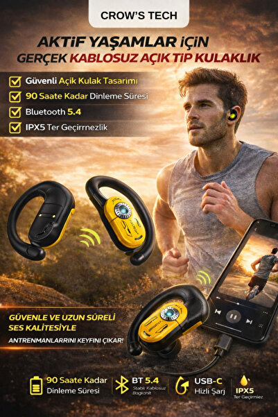 CROW'S TECH Kablosuz Bluetooth 5.4 Kulaklık, 50 ms Gecikme, Çift Mod, HD Mikr...