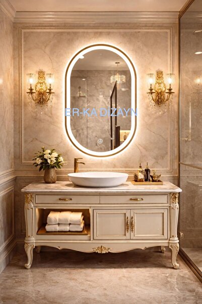 ER-KA DİZAYN DOUBLE Kumlamalı Dokunmatik Lavabo & Banyo Aynası (Dokunmatik Se...