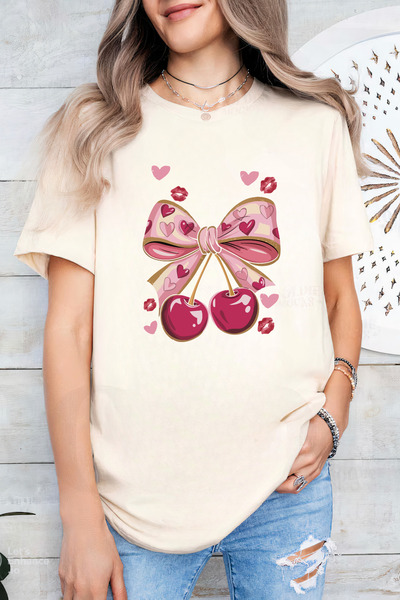 Sarah's Boutique Women's T-shirt – 100% cotton – Valentine's Day "Kiss Cherry"