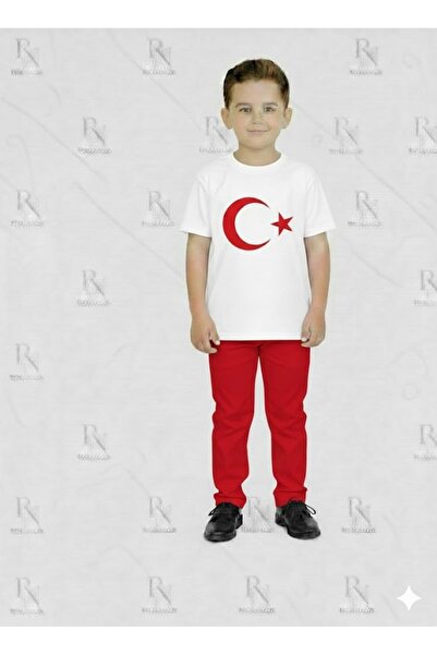 YCN TEKSTİL طقم أطفال مطبوع عليه العلم التركي - طقم علوي وسروال قصير الأكمام ...