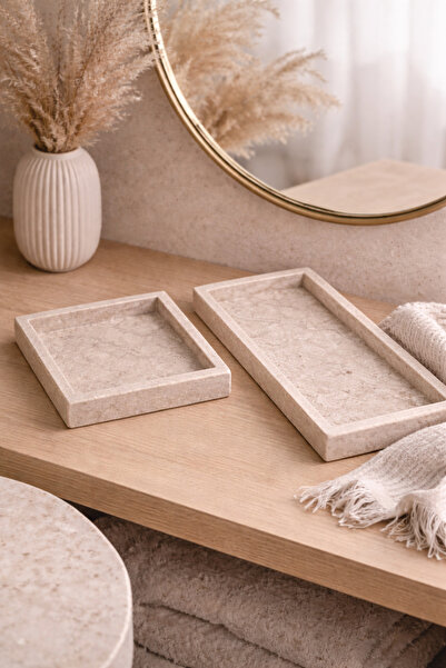 Marbello Traverten Tepsi Seti – Kare ve Dikdörtgen Doğal Taş Dekoratif Sunum ...
