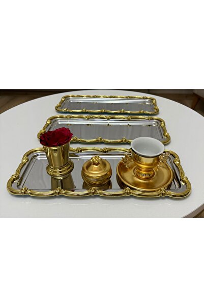 Elzemm store Steel Rectangular 6 Pieces Presentation Tray with Gold Frame 13*...