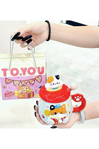 Mihristore Sevimli Kedi Temalı Kupa Bardak Hediyelik Kedili Kupa