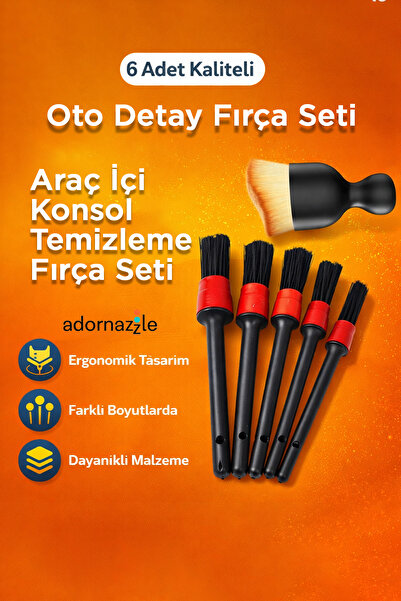 adornazzle 6 Adet Kaliteli Oto Detay Fırça Seti, Oto Detaylı Fırça Seti, Araç...