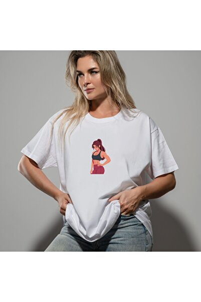 playwear Women's Character Figure Printed White T-Shirt Oversize Streetwear