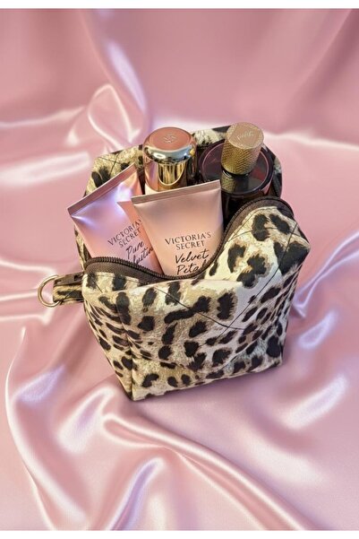 Feyza Işık Makyaj Çantası Leopar Desenli Küçük Boy
