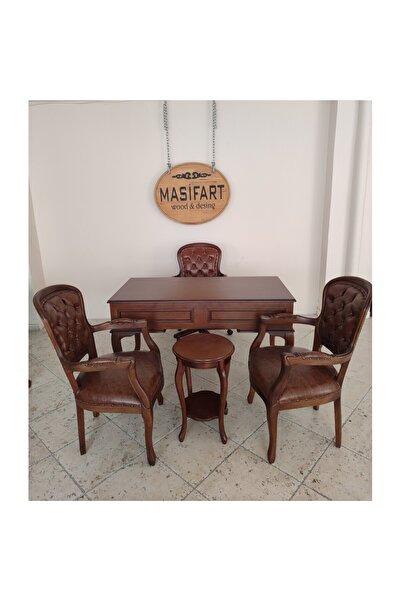 Masifart Obre Ahşap Ofis Takımı Çalışma Masası grubu 5 parça