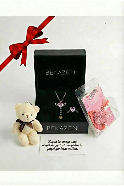 BEKAZEN Sevgililer Günü Hediyesi Gümüş Kanatlı Kolye Kalp Yüzük Mini Buket Ve...