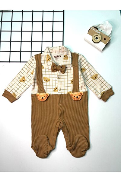 cacobutik Baby Boy Shirt Collar Bow Tie Soft Teddy Bear Baby Romper