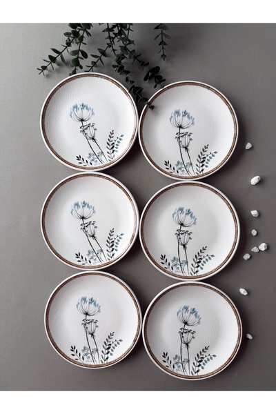 QUEEN Segah Model Embossed 6-Piece Modern Breakfast-Brunch Plate / Cake Plate