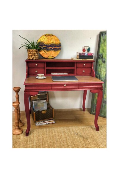 Masifart Sema Ahsap Calisma masası 110 cm Kırmızı Eskitme