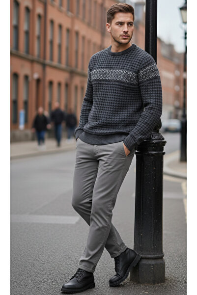 Lumora GRİ DESENLİ ERKEK ÖRGÜ KAZAK